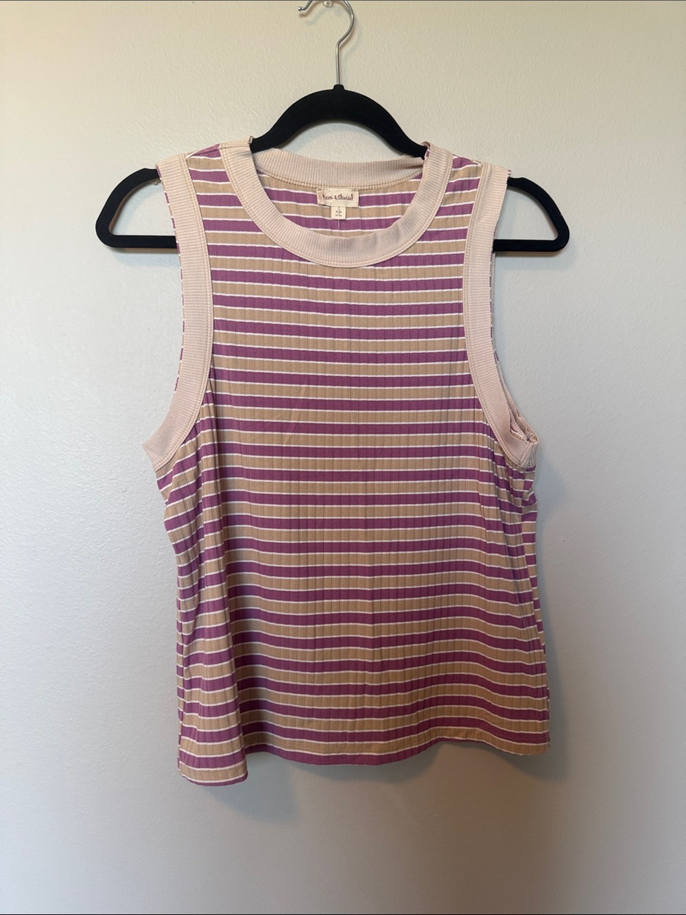 NWT Hem & Thread Purple and Cream Striped Ribbed Tank Top